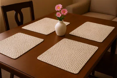 Hivvago 15" Set Of Four Ivory And Natural Jute Square Placemats In Neutral