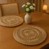 Hivvago 15" Set Of Two Natural Braided Jute Round Placemats In Brown