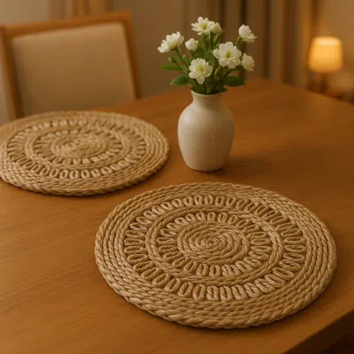 Hivvago 15" Set Of Two Natural Braided Jute Round Placemats In Brown