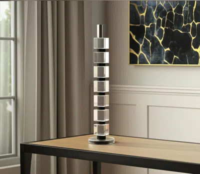 Hivvago 15" Silver Clear And Black Crystal Tabletop Taper Candlestick