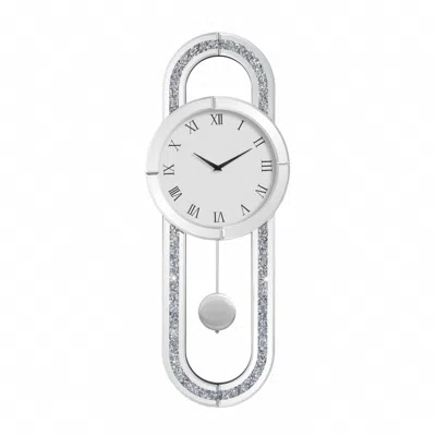 Hivvago 15" Silver Faux Crystal And Mirrored Glass Silent Analog Oval Wall Clock