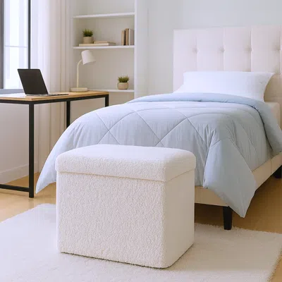 Hivvago 15" White Boucle Cube Storage Ottoman