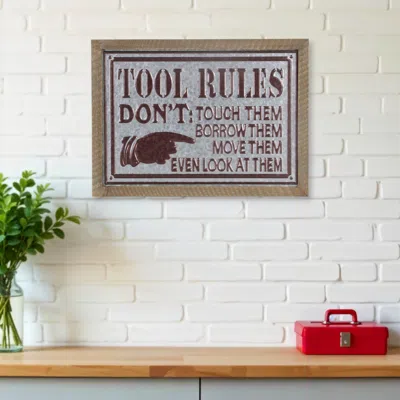 Hivvago 15" X 20" Brown And Gray Tool Rules Wood And Galvanized Metal Wall Decor