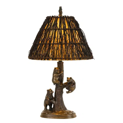 Hivvago 150 Watt Resin Body Table Lamp With Bear Design And Twig Shade, Bronze In Brown