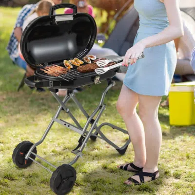 Hivvago 15000 Btu Portable Propane Bbq Grill With Wheels And Side Shelf-black