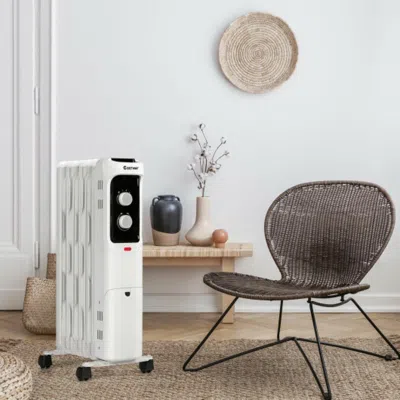 Hivvago 1500w Oil Filled Portable Radiator Space Heater With Adjustable Thermostat-white In Gray