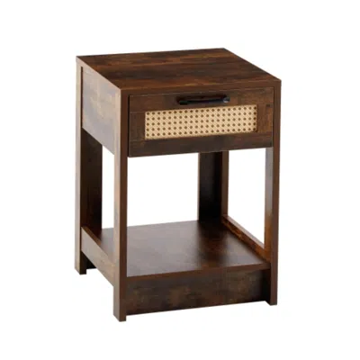 Hivvago 15.75 Inch Rustic Brown Rattan End Table With Drawer