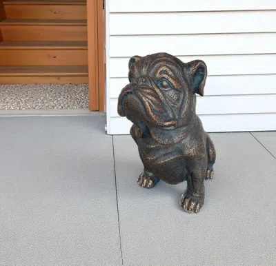 Hivvago 16" Antiqued Bronze Bulldog Outdoor Statue In Brown