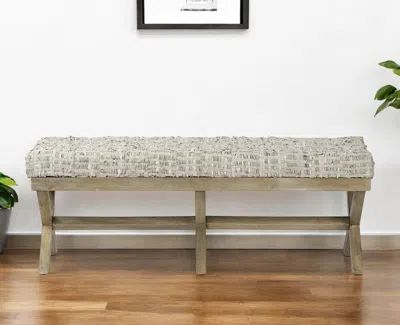 Hivvago 16" Beige And Brown Upholstered Faux Leather Bench In Neutral