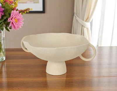 Hivvago 16" Beige Cast Aluminum Round Pedestal Centerpiece Bowl With Handles In Neutral