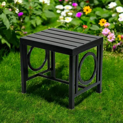 Hivvago 16" Black Aluminum Geo Slat Outdoor Side Table