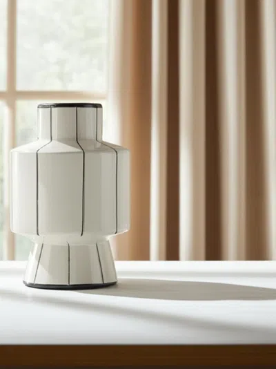 Hivvago 16" Black Cylinder Ceramic Table Vase In White