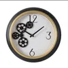 Hivvago 16" Black Gold And White Faux Leather And Iron Analog Exposed Gear Round Wall Clock In Black