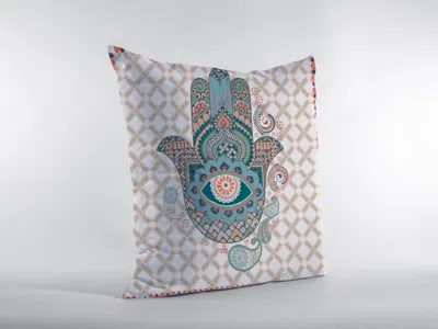 Hivvago 16" Blue Gray Hamsa Suede Zippered Throw Pillow