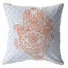 Hivvago 18" Blue Orange Hamsa Suede Zippered Throw Pillow In Gray