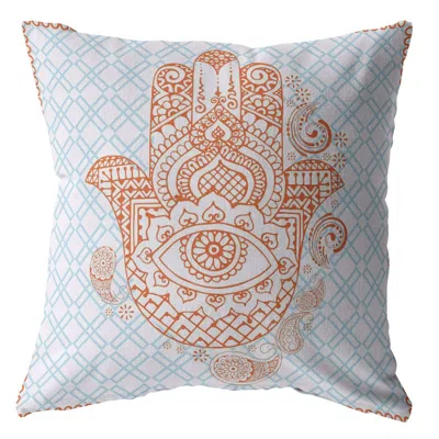 Hivvago 18" Blue Orange Hamsa Suede Zippered Throw Pillow In Gray