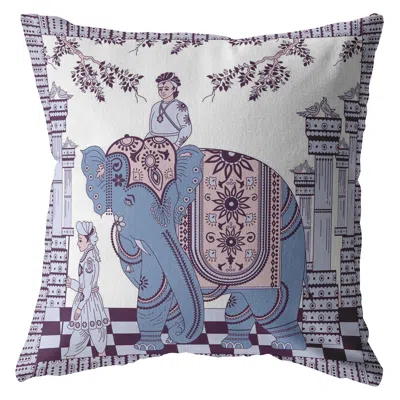 Hivvago 18" Blue Purple Ornate Elephant Zippered Suede Throw Pillow