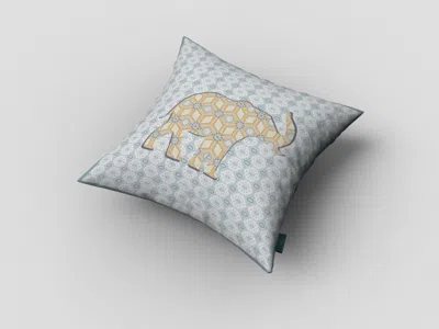 Hivvago 16" Blue Yellow Elephant Zip Suede Throw Pillow In Gray