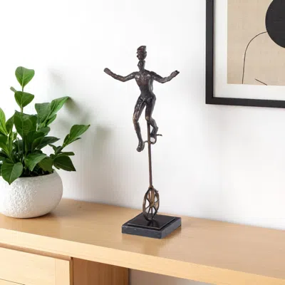 Hivvago 16" Bronze Resin Unicycle Man Tabletop Sculpture In Gray