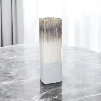 Hivvago 16" Brown Light Blue And Off White Color Block Square Ceramic Table Vase In Multi