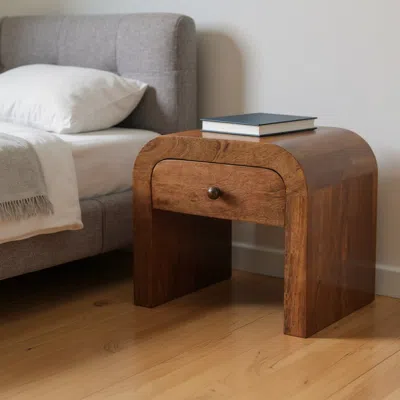 Hivvago 16" Brown Solid Wood One Drawer Arched Nightstand