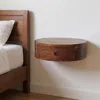 Hivvago 16" Brown Solid Wood One Drawer Round Floating Nightstand In Brown