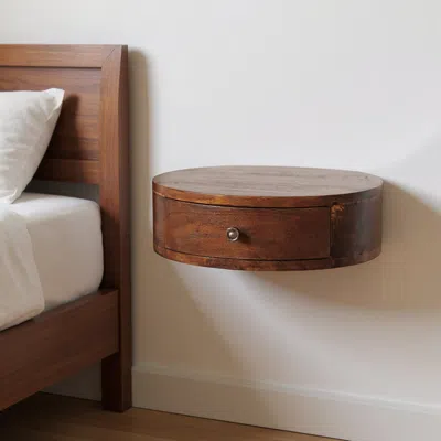 Hivvago 16" Brown Solid Wood One Drawer Round Floating Nightstand