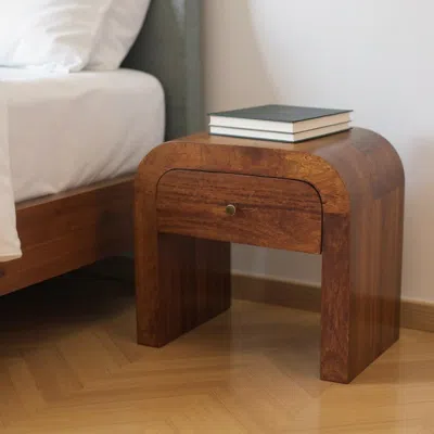HIVVAGO 16" CHESTNUT SOLID WOOD ONE DRAWER NIGHTSTAND