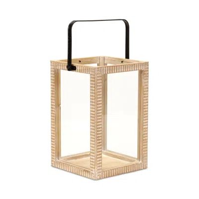 Hivvago 16" Clear And Natural Glass And Solid Wood Tabletop Lantern Candle Holder In Neutral