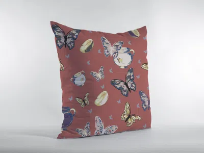 Hivvago 16" Copper Rose Butterflies Zippered Suede Throw Pillow In Multi