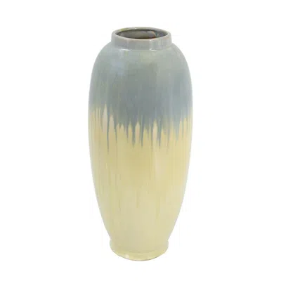 Hivvago 16" Cream And Blue Round Ceramic Table Vase In Yellow