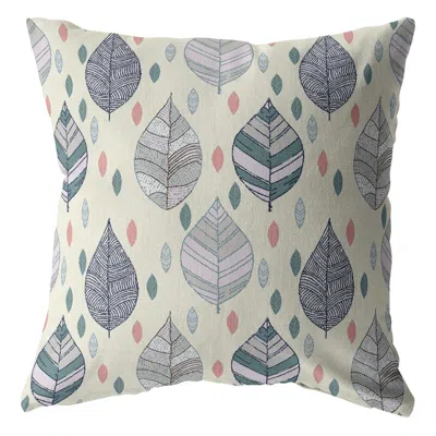 Hivvago 16" Cream Gray Leaves Suede Zippered Throw Pillow In Multi