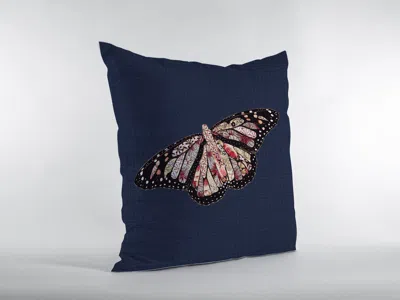 Hivvago 16" Denim Blue Butterfly Zippered Suede Throw Pillow