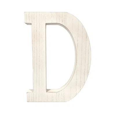 Hivvago 16" Distressed White Wash Wooden Initial Letter D Sculpture