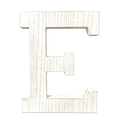 Hivvago 16" Distressed White Wash Wooden Initial Letter E Sculpture