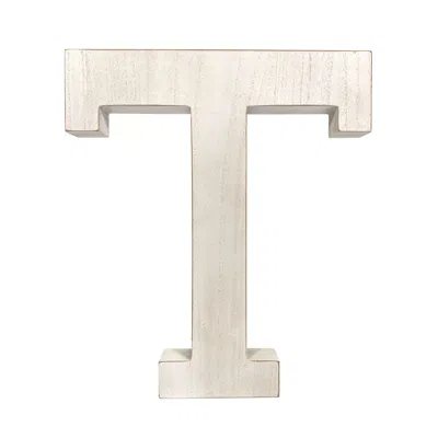 Hivvago 16" Distressed White Wash Wooden Initial Letter T Sculpture