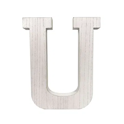 Hivvago 16" Distressed White Wash Wooden Initial Letter U Sculpture In Gray