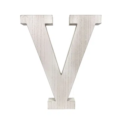 Hivvago 16" Distressed White Wash Wooden Initial Letter V Sculpture In Neutral