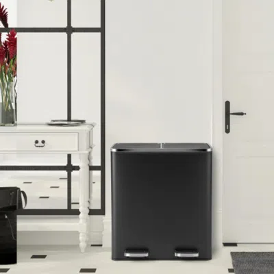 Hivvago 16 Gallon Dual Step Trash Can-black