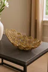 Hivvago 16" Gold Aluminum Abstract Circles Oval Decorative Bowl In Brown