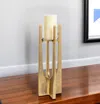 Hivvago 16" Gold Distressed Aluminum Geometric Tabletop Pillar Candle Holder In Brown
