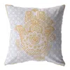 Hivvago 16" Gold Gray Hamsa Suede Zippered Throw Pillow In Gray