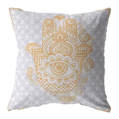 Hivvago 16" Gold Gray Hamsa Suede Zippered Throw Pillow