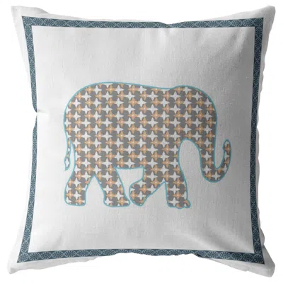 Hivvago 16" Gold White Elephant Zippered Suede Throw Pillow In Green