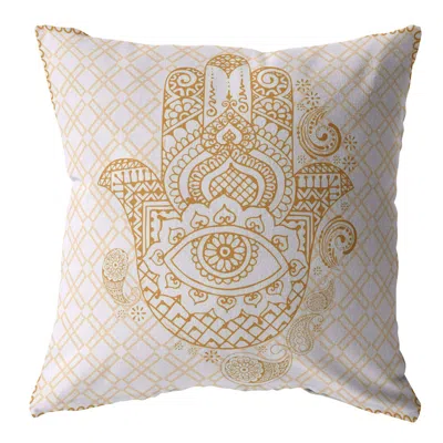 Hivvago 16" Gold White Hamsa Suede Zippered Throw Pillow