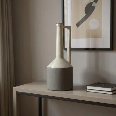 Hivvago 16" Gray And Off White Ceramic Tall Jug Vase In Brown