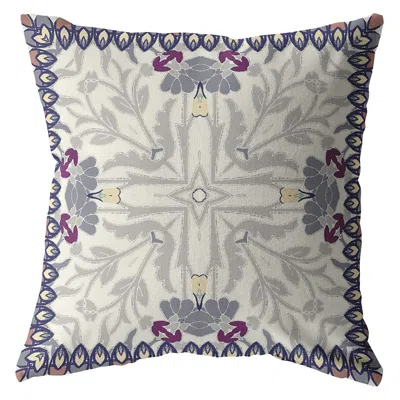 Hivvago 18" Gray Floral Frame Zippered Suede Throw Pillow In Multi