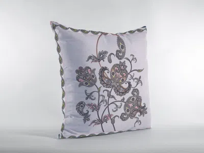 Hivvago 16" Gray White Wildflower Zippered Suede Throw Pillow In Multi