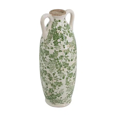 Hivvago 16" Green And White Leaf Amphora Ceramic Table Vase With Does Not Apply