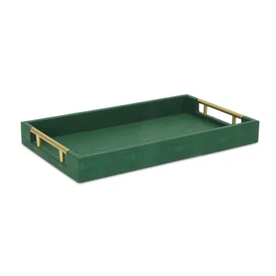 Hivvago 16" Green Wood Wood Faux Shagreen Serving Tray With Handles